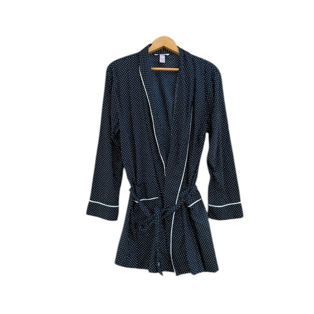 Victoria's Secret Polka Dot Robe w/Pockets Black & White Medium